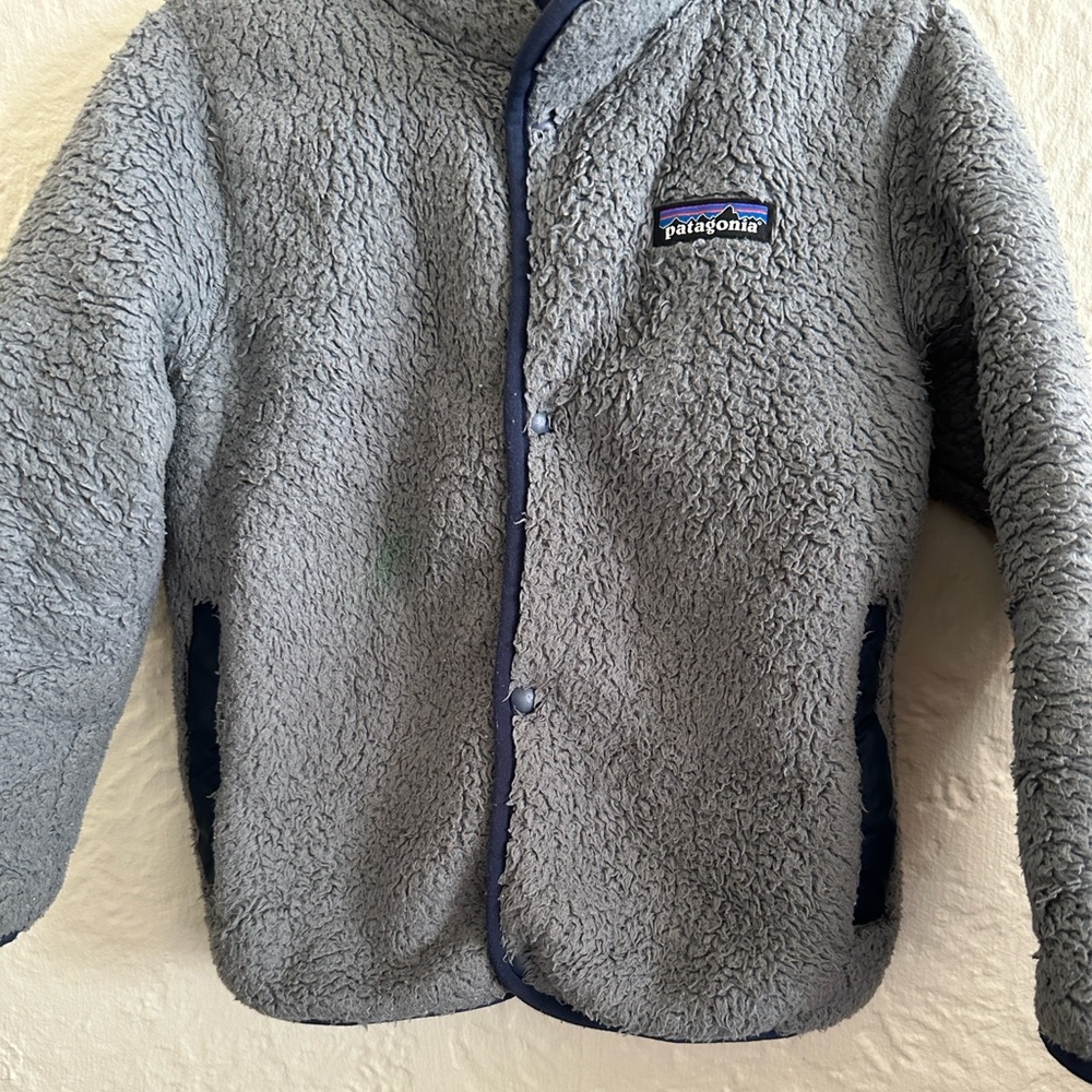 Patagonia Toddler 4T Sherpa Fleece Snap Front Jacket Gray Navy Blue 3 in 1 Liner - Picture 3 of 6